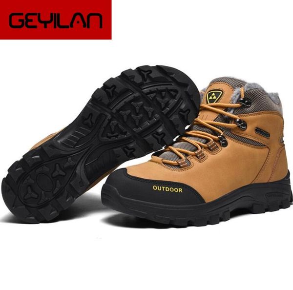 

genuine leather men boots winter with fur 2019 warm snow boots men winter work casual shoes sneakers high rubber ankle, Black