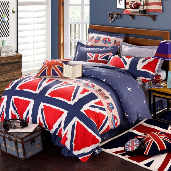 British Uk Flag Bedding Set Blue Cotton Bed Linen Include Duvet