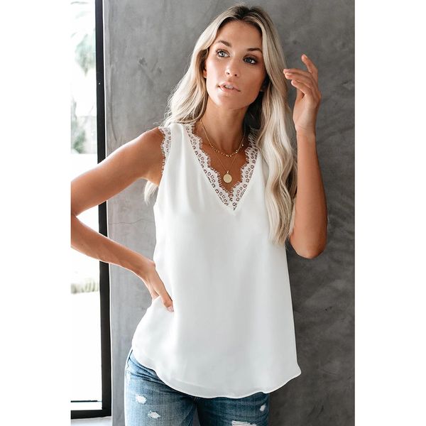 

bottoming vest t-shirt women 2020 new v-neck eyelash lace sleeveless loose top