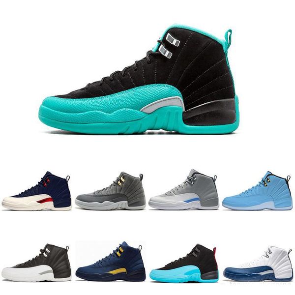 

wholesale hyper jade 12 basketball shoes 12s xii unc college navy wool taxi playoffs mens athletic sports sneakers size 7-13