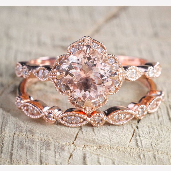 

plating 18k rose gold tiny set zircon engagement ring set ring, Silver