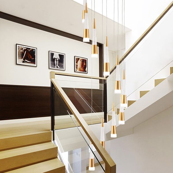 Rotating Entryway Foyer Acrylic Art Deco Staircase Gold Custom Spiral Modern Hanging Chandelier Light Fixtures For High Ceilings Lighting Ceiling