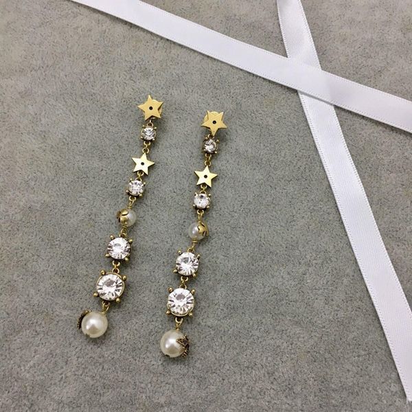 

european and american small bee pearl pendant with diamond designer earrings luxury designer jewelry women earrings, Golden