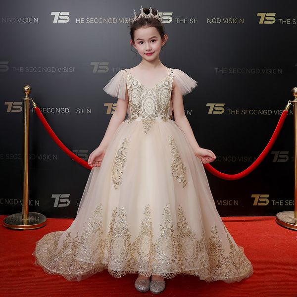 

elegant butterfly flower girls dresses for wedding 2019 cap sleeves and crew neck appliques blush pink little girls prom party gowns, White;red