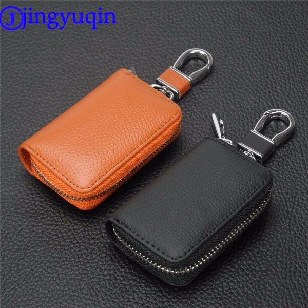 

jingyuqin fashion genuine leather car key wallets men key holder housekeeper keys organizer women zipper case bag pouch purse