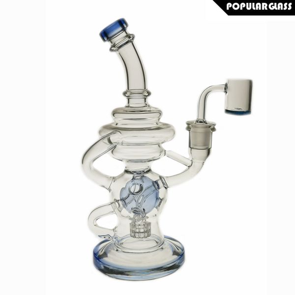 

SAML Бонг 235 мм Высокий FTK Стекло Dab Rig Торус Бонг Кляйн Нефтяная вышка Recycler Труба для курения Синий соединительный размер 14.4 мм PG5124