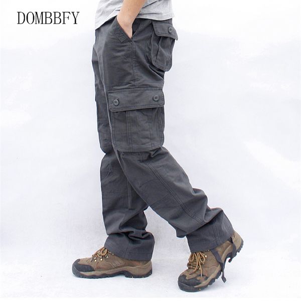 

men's pants cargo casual cotton multi pockets tactical pant overalls army straight slacks long trousers pantalon hombre, Black
