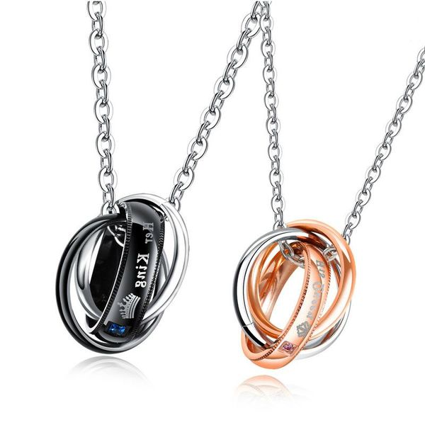 

new blue crystal round pendant chain necklace men rose gold titanium steel couple necklace jewelry fashion letter necklaces gift, Silver