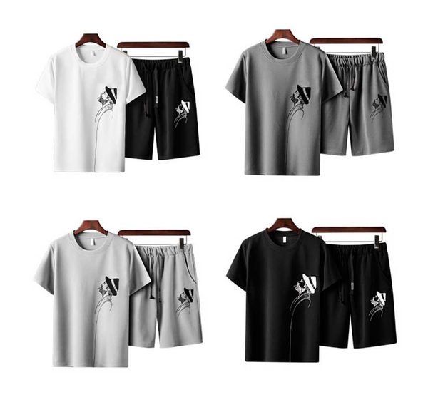 

men's tracksuits active two-pieces suit fashion summer casual breathable loose plus size mens cloth sportswear polyester 5 colors whole, Gray