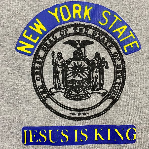 

logan jesus is king new york state patch tee foam printed short sleeve, Red