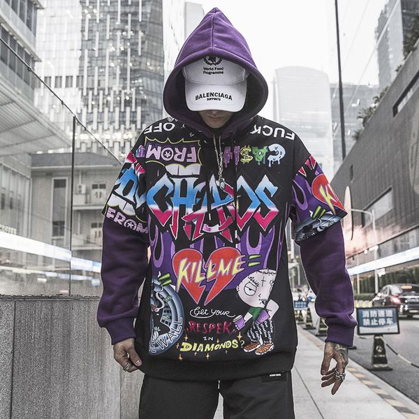 

2019 autumn japanese street scrawl harajuku hoodies dhyana swag tyga hoodie poleron hombre, Black