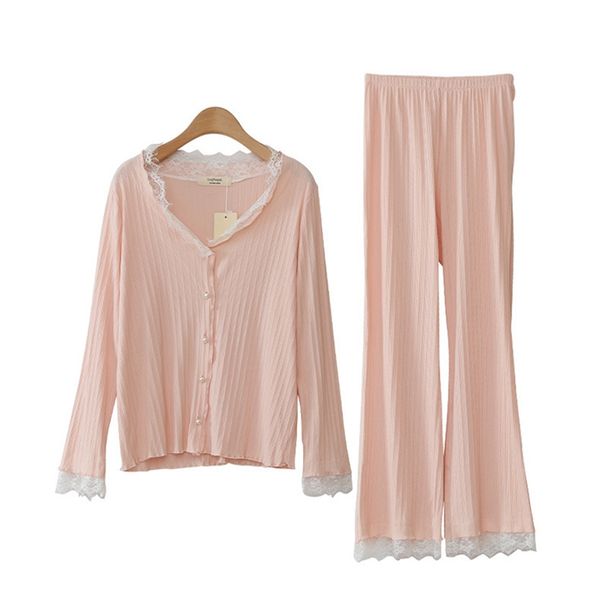 

2018 new style homewear lace neck pajamas suit light green and pink, Blue;gray