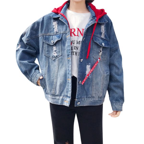 

women loose long sleeve jeans coat retro cowboy denim hodded casual jackets jaqueta feminina casaco feminino chaqueta mujer, Black;brown