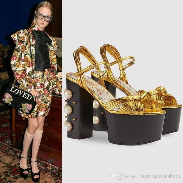 

black red summer sandals 2018 women thick high heel sandal with pearl shoes platfrom sandals for ladies party & wedding pumps size42