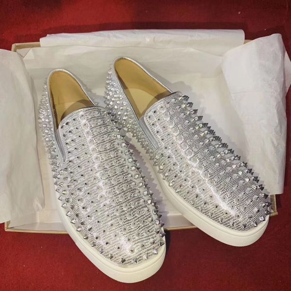 

perfect wedding party --2019 fashion red bottom loafers for gentleman printed patent leather roller boat spikes sneakers, walking lace up, Black