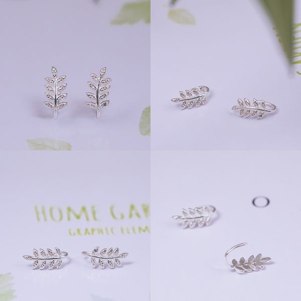 

925 s silver concise salix leaf ear hook woman small fresh leaf earrings originality cold wind leaf earring cichten piercing, Golden