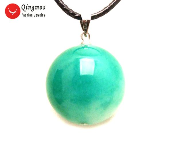 

qingmos natural jades pendant necklace for women with 18mm round light green jades stone necklace jewelry chokers 17-18'' cord, Silver