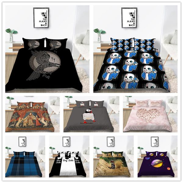 

3d printed skull duvet cover set twin full  size bedding set with lovely animals 2/3pcs comforter