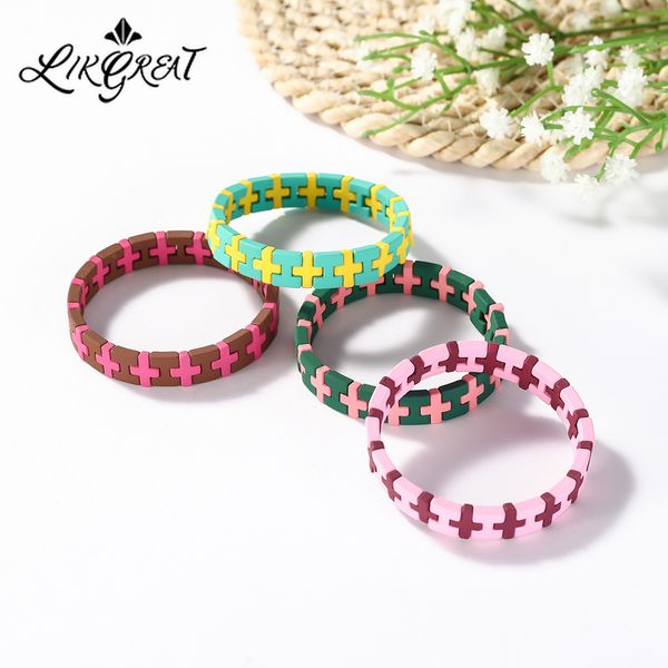 

likgreat fashion bohemian enamel alloy elastic bracelet paint beaded puzzle pulseras bangle jewelry for women, Black