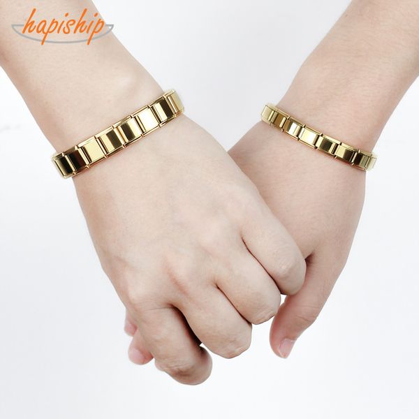 

hapiship 2018 fashion men&women's lovers jewelry gold color stainless steel bracelet bangle girls&boys wedding gift g075, Golden;silver