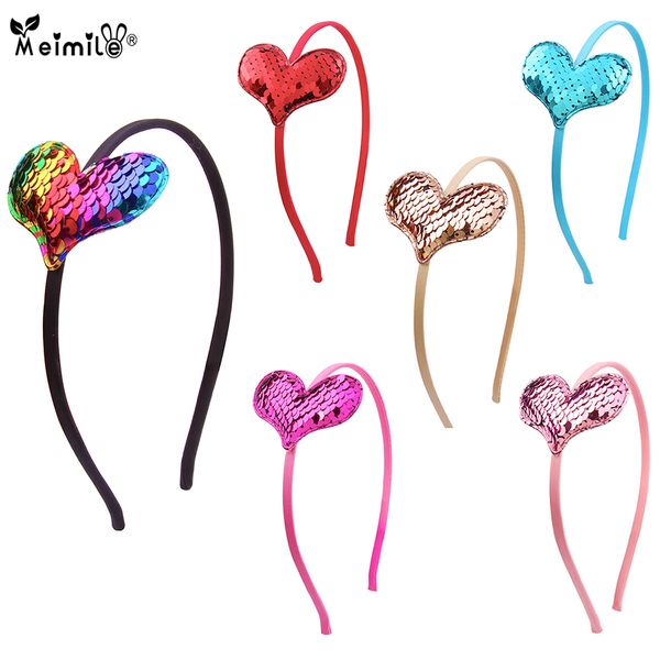 

handmade cloth hairwear peach heart sequin headband lovely girls hair hoop hair band for children fashion accessories, Slivery;white