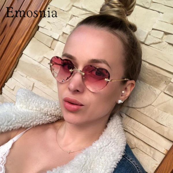 

90s heart sunglasses women luxury rimless small sun glasses brand designer eyewear red candy gradient lens uv400