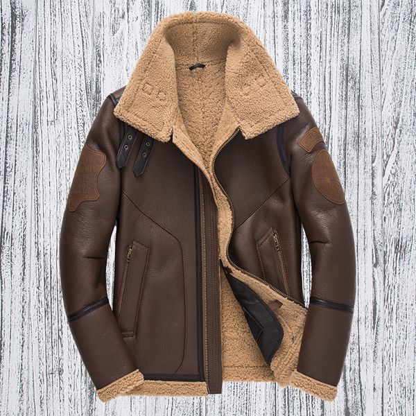 

men winter thicker fur one genuine leather jacket men's sheepskin leather outwear shearling coats plus size xxxxxl, Black
