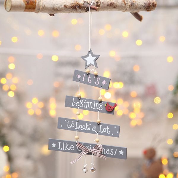 

christmas tree new year alphabet house plate christmas hollow decoration door hanging pendant wooden hanging tree 9.2