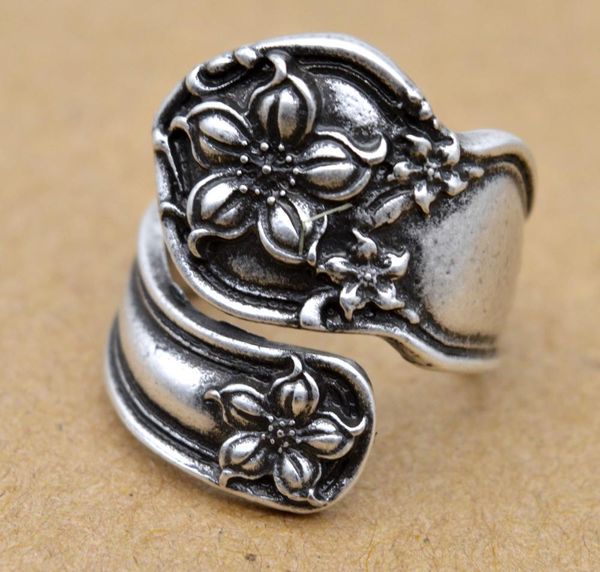 

1pc handmade antique silver orange blossom spoon ring resizeble
