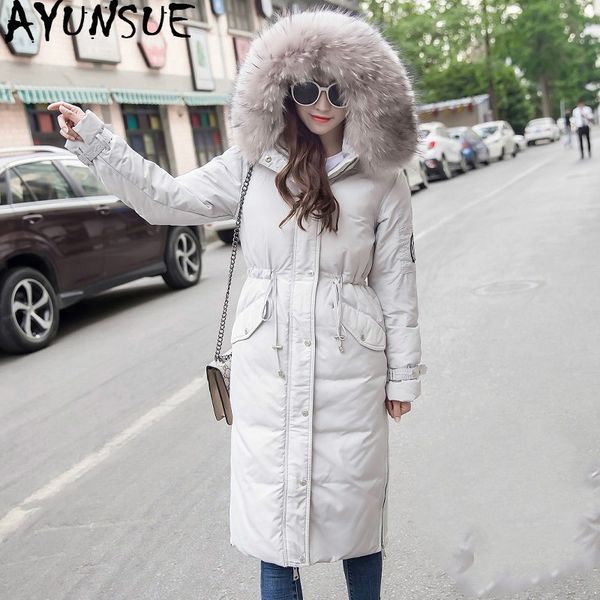

ayunsue white duck down jacket women winter coat women's down jackets big fur follar chaquetas invierno mujer kj441, Black