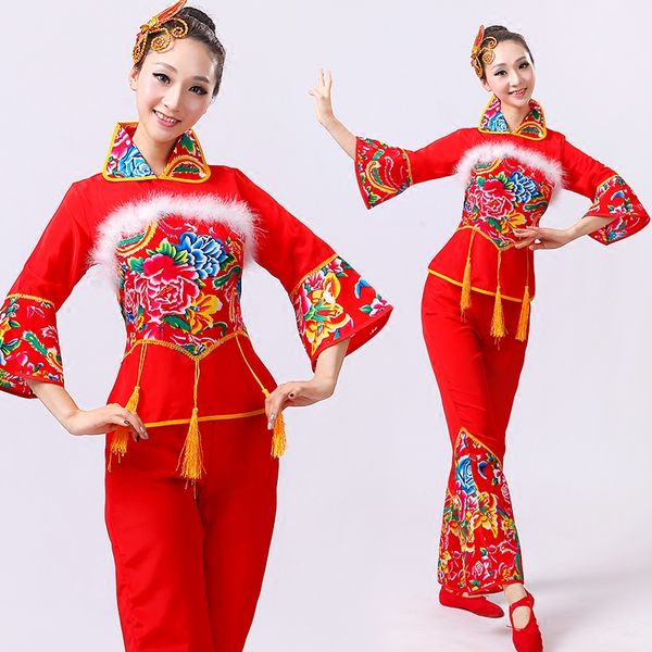 

ms. yangko costume performance clothing female square dance performance costume stage dance fan waist drum, Black;red