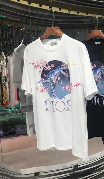 

Мужские дизайнерские футболки мода динозавр вишня Мужская одежда 2019 лето повседневная уличная футболка заклепки хлопок смесь круглый вырез с коротким рукавом