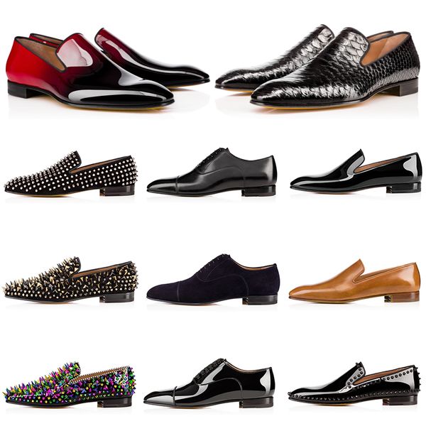 

luxury mens designer dress shoes red bottoms loafers sneakers spike matt patent leather suede round toes men casual sneakers slip on 39-47