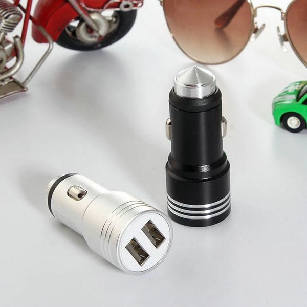

3.1a safety hammer aluminium metal dual usb car charger for samsung s10 note 10 universal 2 ports usb output fast charge adapter