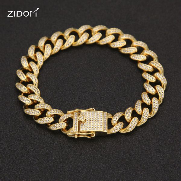 

men hiphop iced out bling bracelet cz zircon 7-8inch long miami cuban link chain bracelets men hip hop jewelry, Black