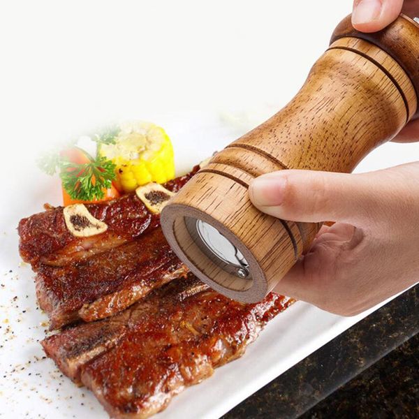 

classical oak wood pepper spice mill grinder set bbq tools set handheld seasoning mills grinder ceramic grinding core