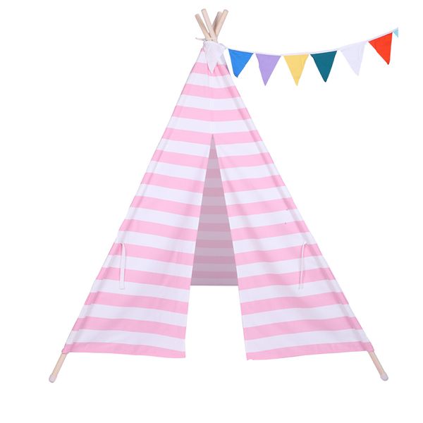 

дети типи палатка младенца крытый play house с маленькими цветными флаги roller shade и карманные розовый и белый полосатый