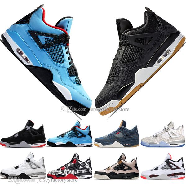 

new 2019 bred 4 4s what the cactus jack laser wings mens basketball shoes denim blue pale citron men sports designer sneakers 36-47