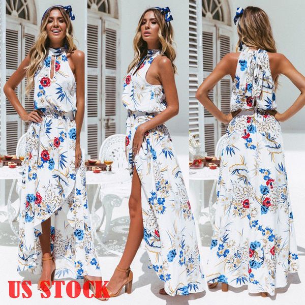 

women long maxi clothes bohemia half sleeveless floral print ethnic summer beach female split stylish dress, Black;gray