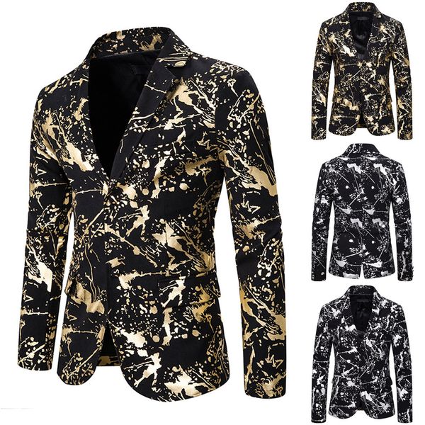 

gold jacquard floral blazer fashion men's autumn winter casual gold print button jacket long sleeve coat costume *, White;black