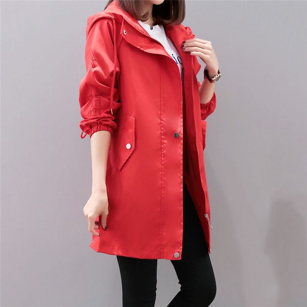 

women large size trench coat 2019 spring new embroidery medium long loose outerwear temperament hooded female windbreaker jiu018, Tan;black