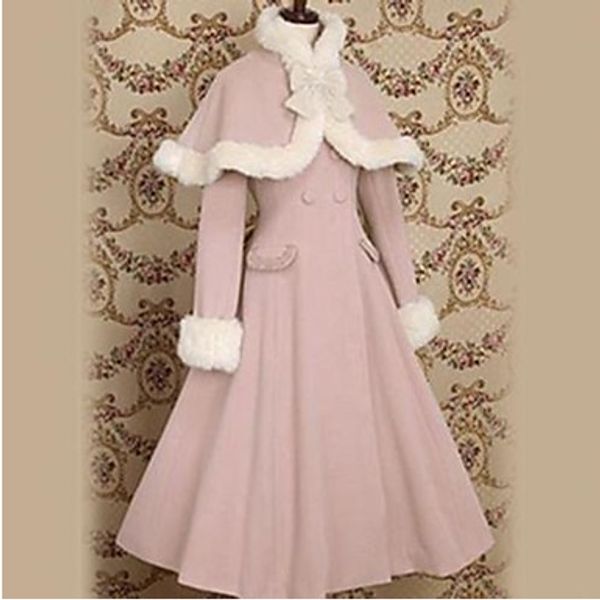 

long sleeve pink velvet princess lolita coat, Black;red