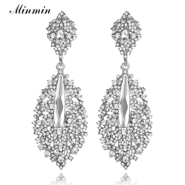 

minmin dangle leaves earrings for women wedding accessories crystal bridal jewelry long drop earrings eh214, Silver
