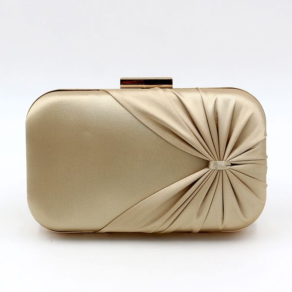 

solid elegant silk pleat evening bags wedding banquet clutches small fashion party pouch with bowtie small rectangle box bag