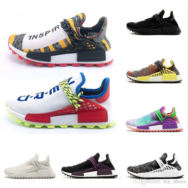 

Creme x NERD Solar Human Race 2018 Running Shoes pharrell williams Hu trail Cream Core Black Equality trainers Mens Women Sports sneakers