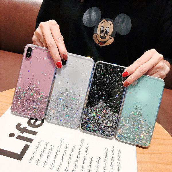 

прозрачная блестящая звездная крышка для iphone 11 xs max x 7 8 plus мягкий блестящий чехол tpu чехол для iphone 6s 6s plus чехлы для телефо