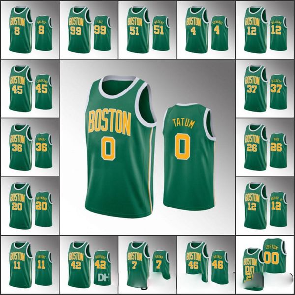 

мужчины джейсон татум джейлен браун бостон kemba walker tacko fall заработанные celtics пользовательские зеленый джерси, Black;red