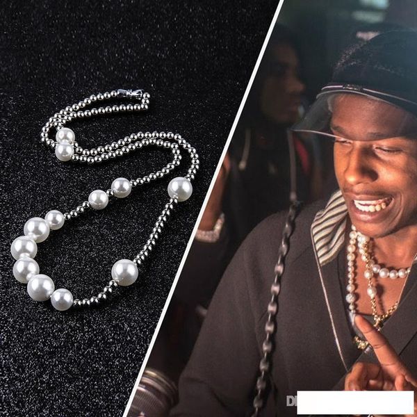 

new fashion mens pearl necklace hip hop stainless steel ball beaded necklace jewelry clavicle chain necklace, Silver