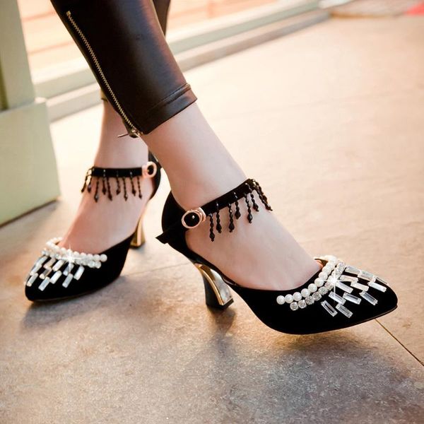 

women's sandals bling tassel high heel shallow mouth belt buckle shoes women sandals 2020 summer luxury#, Black