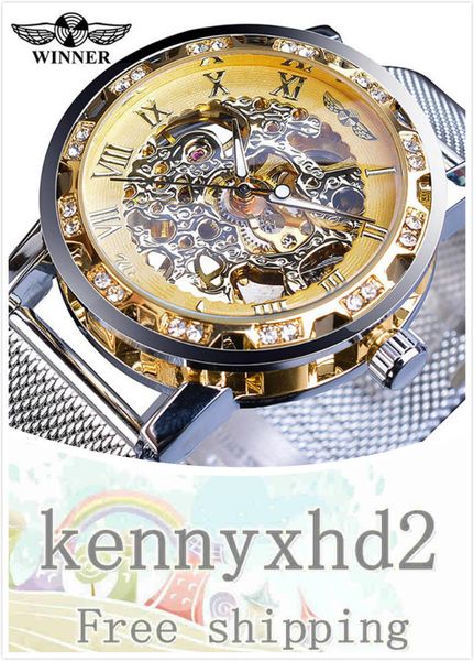 

2020 watch men's fashion leisure classic aristocratic fashion popular diamond hollow mesh with manual mechanical watch high quality, Slivery;brown